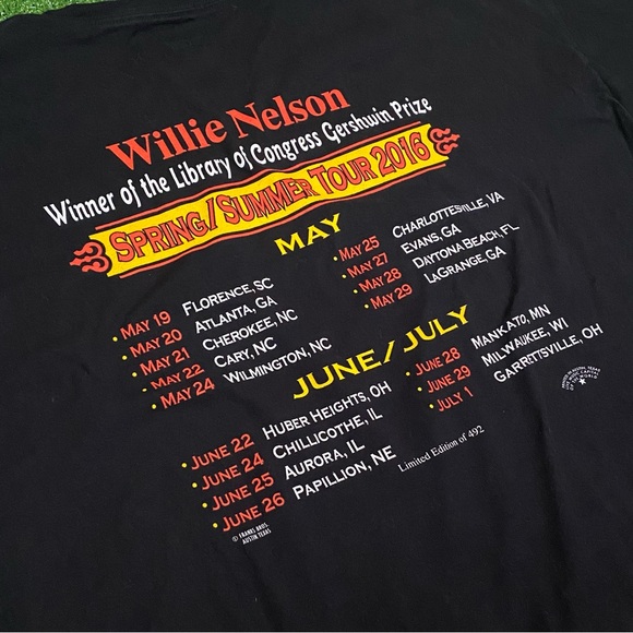 Willie Nelson Summer Tour 2016 Country Music Concert Limited Edition Tee (1/492) - Picture 6 of 6